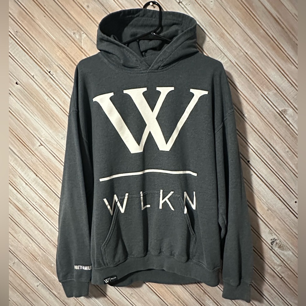 WLKN #getfamiliar Charcoal Grey & White Pullover Hoodie Men Preppy Wlkn